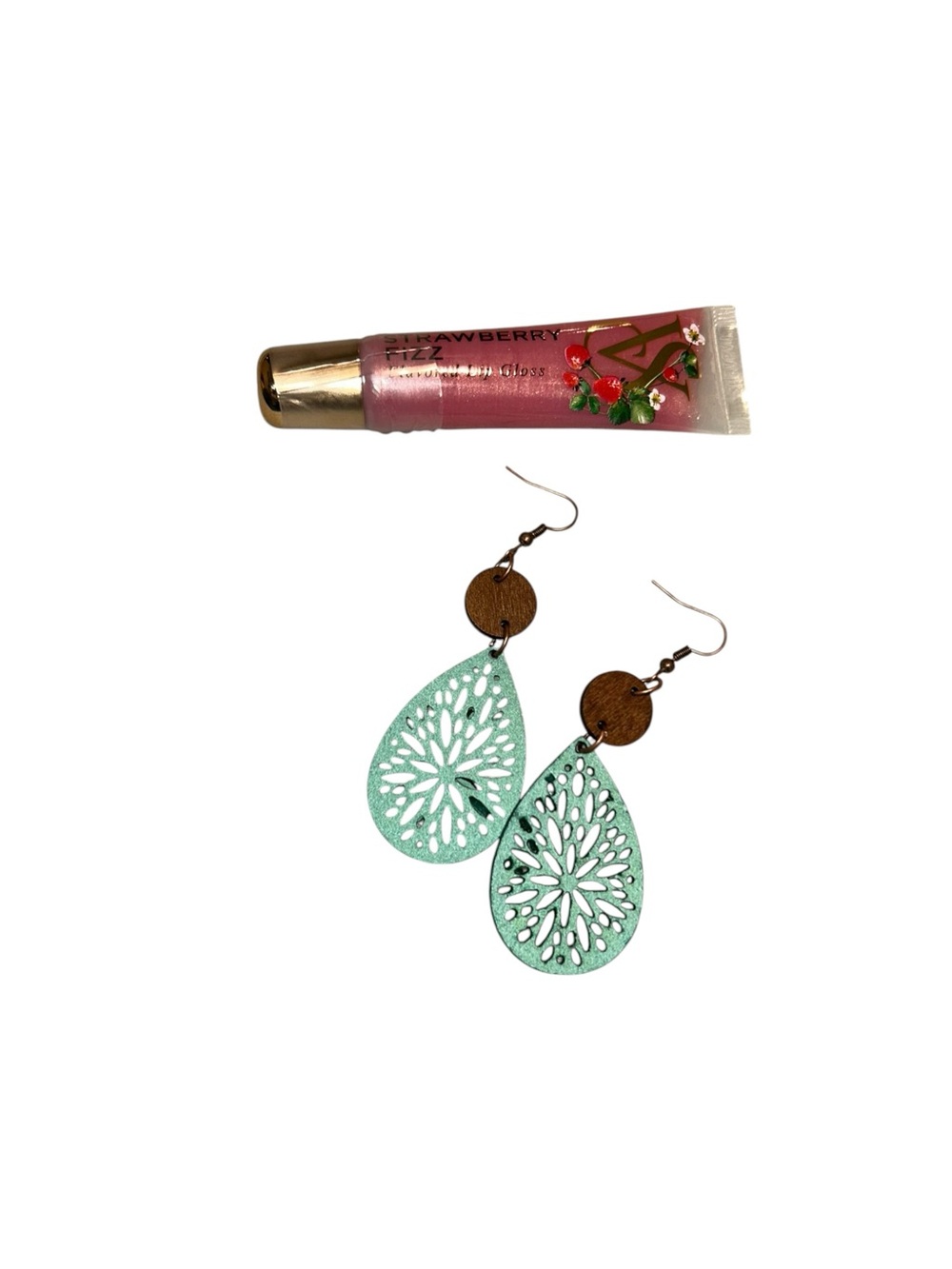 Victoria’s Secret Strawberry Pink Lip Gloss and earrings